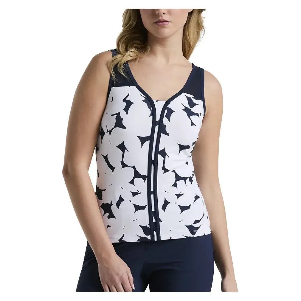Women's Riviera Floral Print Tennis Tank Black Iris-Apparel-Penguin-O1BSF016-417U25-3-Tennis Express