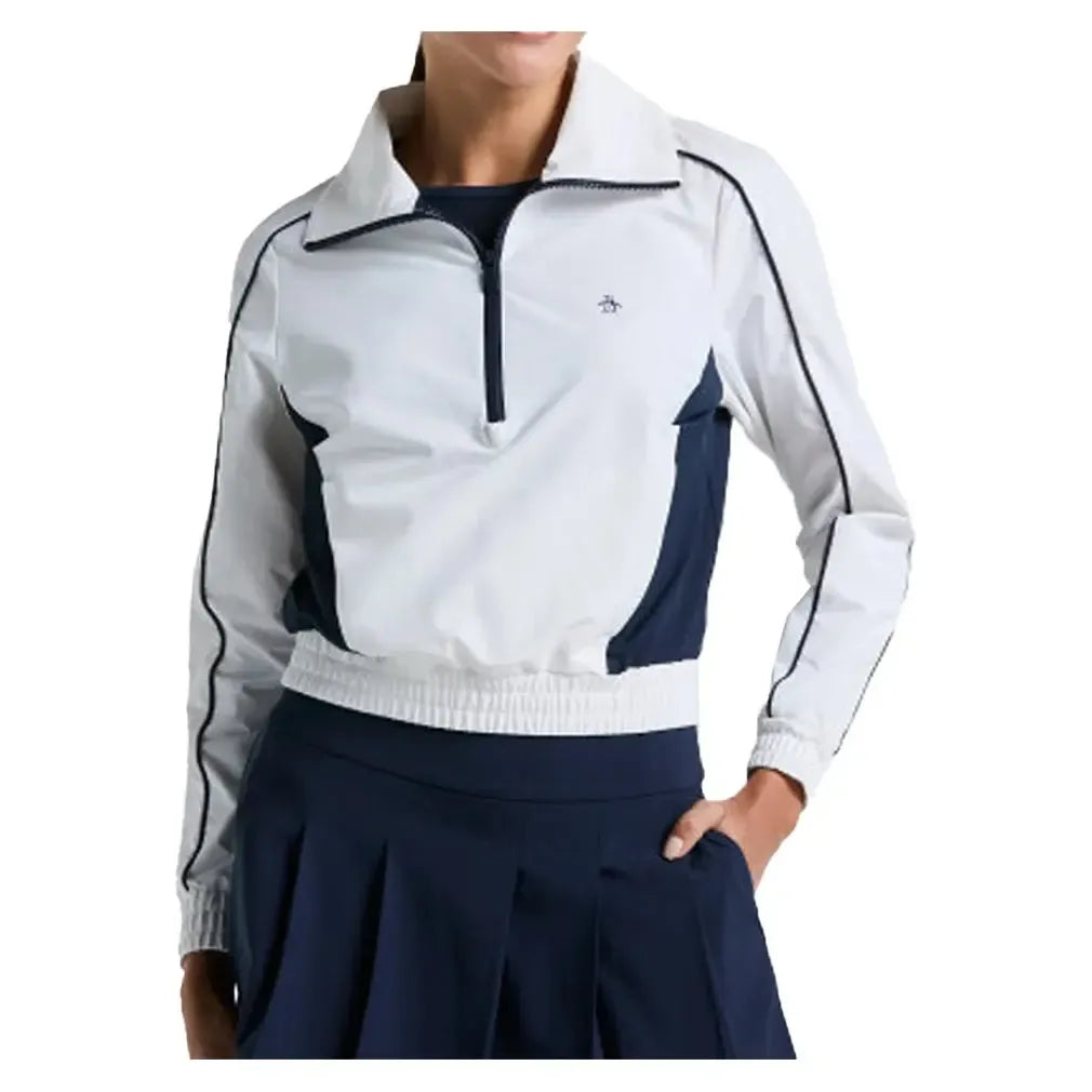 Women's Color Block 1/4 Zip Tennis Top Bright White-Apparel-Penguin-O1JSF002-118B_d8223d0a-b105-4f74-aa7a-b635cf555e28-Tennis Express