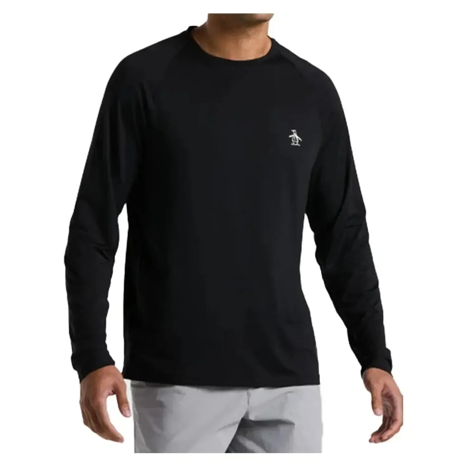 Men's Solid Performance Long Sleeve Tennis Raglan Caviar-Apparel-Penguin-OGKSB0M8-001B-Tennis Express