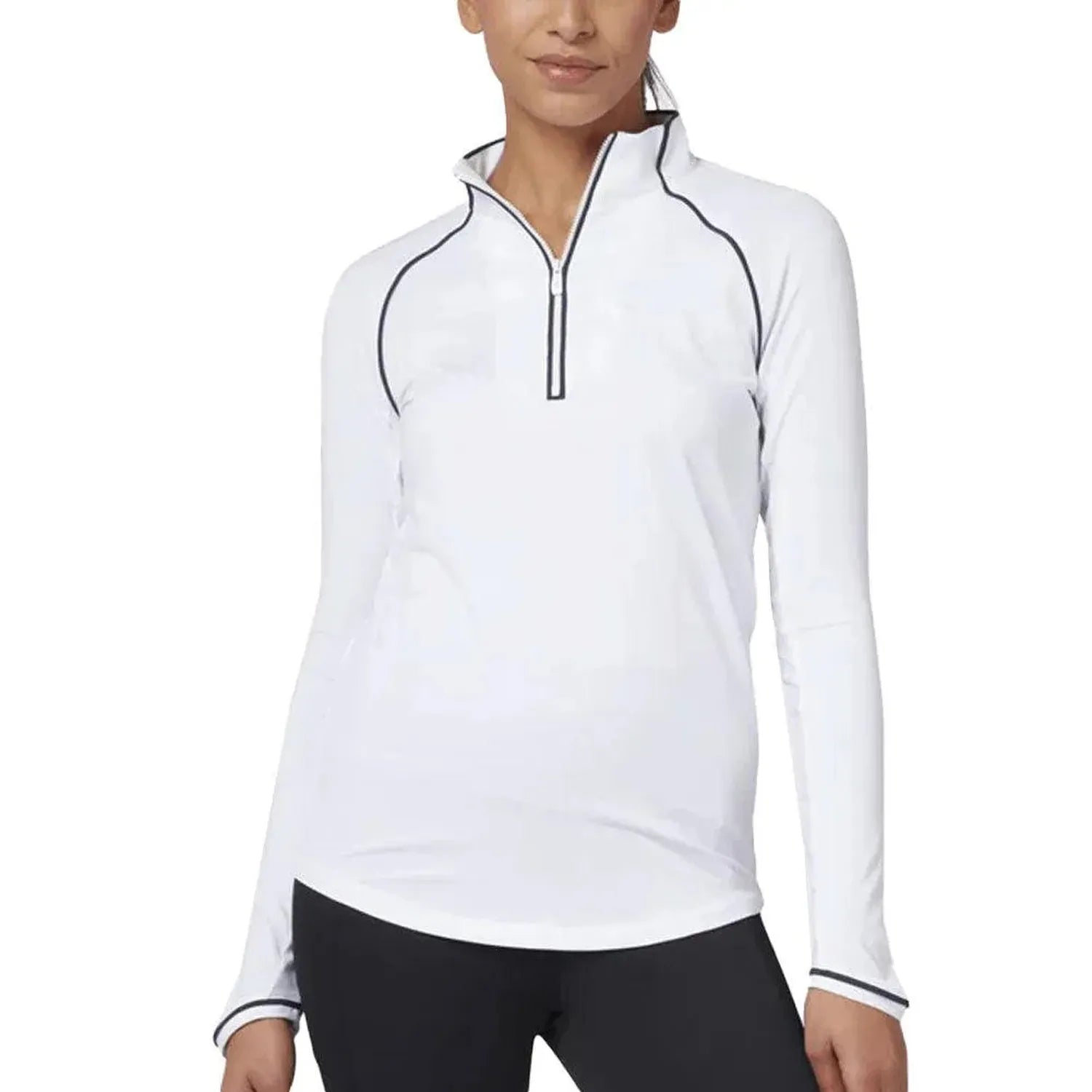 Women's Essentials Veronica Sun Production 1/4 Zip Tennis Top-Apparel-Penguin-OGKSC098-B-W-Tennis Express