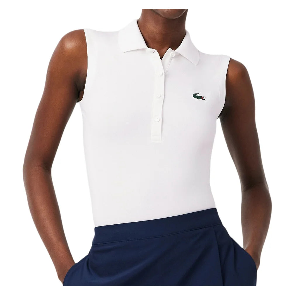 Women's Sport Sleeveless Tennis Polo, Lacoste, White, Padel Express, PF7414-B-WHITE-1