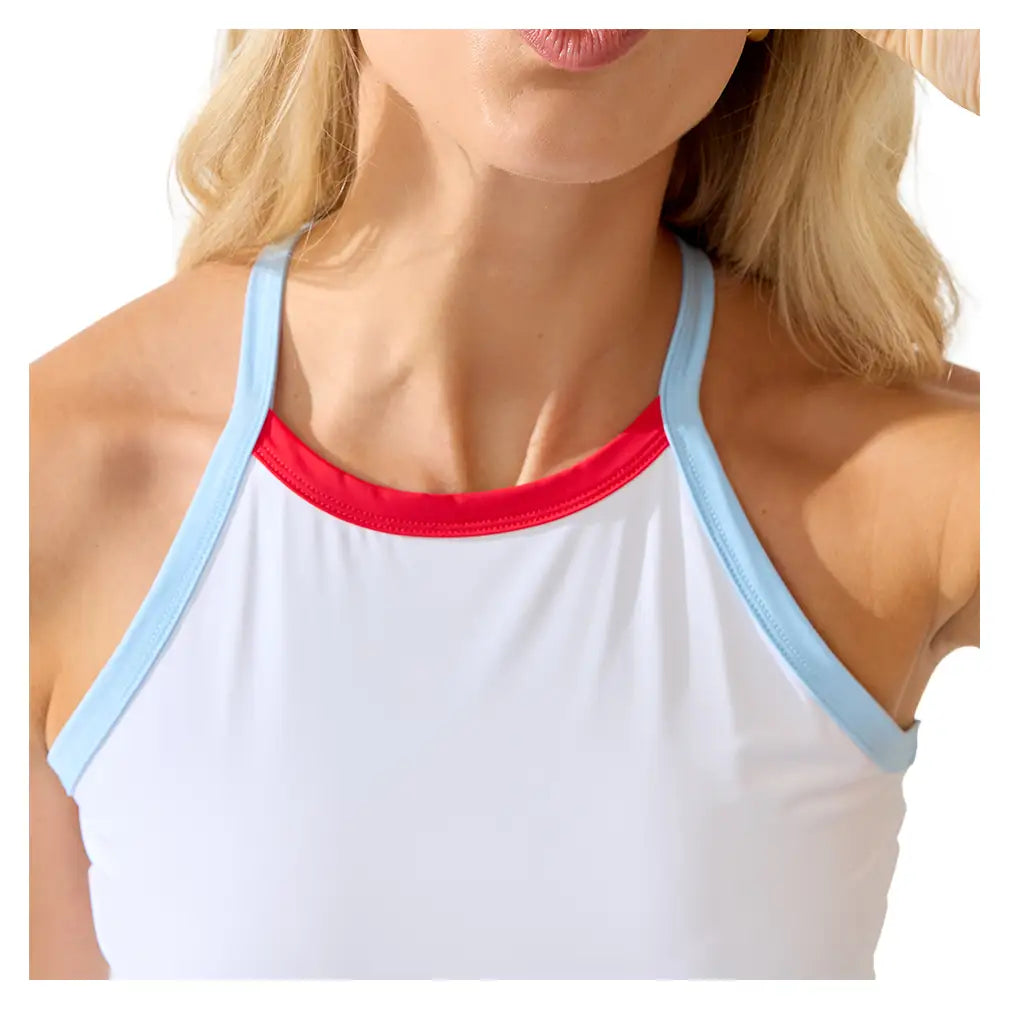 Women's Dropshot Tennis Tank White and Azure,Apparel,Bobbe,,,Tennis Express,STFF-DT-1111-6