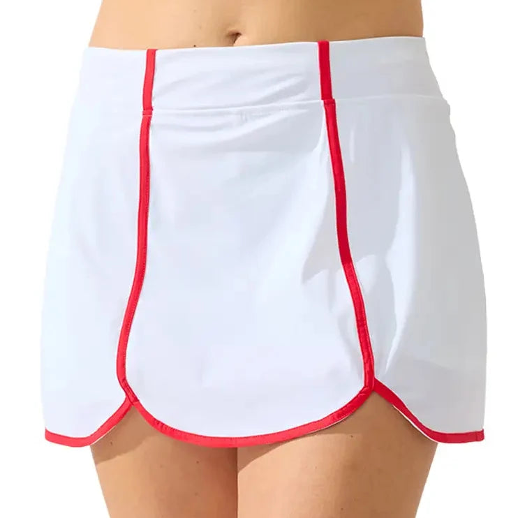 Women's Farah Tennis Skort White and Cherry Red,Apparel,Bobbe,White/Cherry Red,XS,Tennis Express,STFF-FS-2108-3