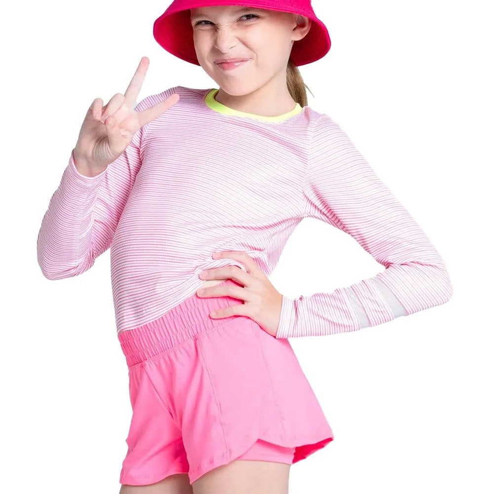 Girls' Victory Steak Long Sleeve Tennis Top Pink-Apparel-Lucky In Love-T293-11A648S25-2-Tennis Express