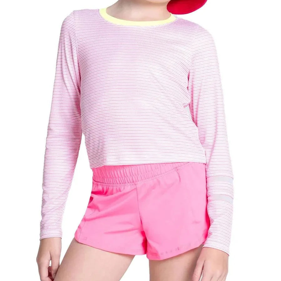 Girls' Victory Steak Long Sleeve Tennis Top Pink-Apparel-Lucky In Love-T293-11A648S25-Tennis Express