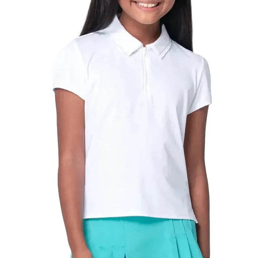 Girls' Pleated Short Sleeve Tennis Polo White-Apparel-Lucky In Love-T314-110F25-Tennis Express