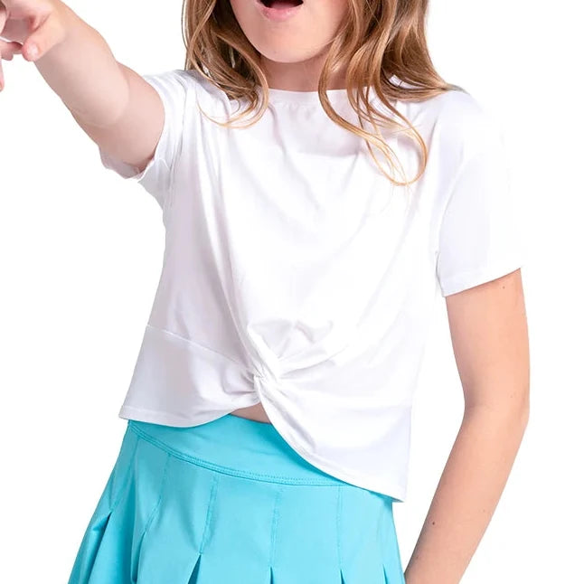 Girls' Peek-A-Bow Short Sleeve Tennis Top-Apparel-Lucky In Love-T321-Tennis Express