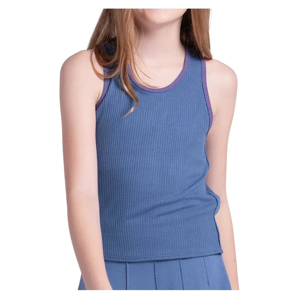 Girls' Chill Play Tennis Tank Steel Blue,Apparel,Lucky In Love,Steel Blue,2XS,Tennis Express,T323-445