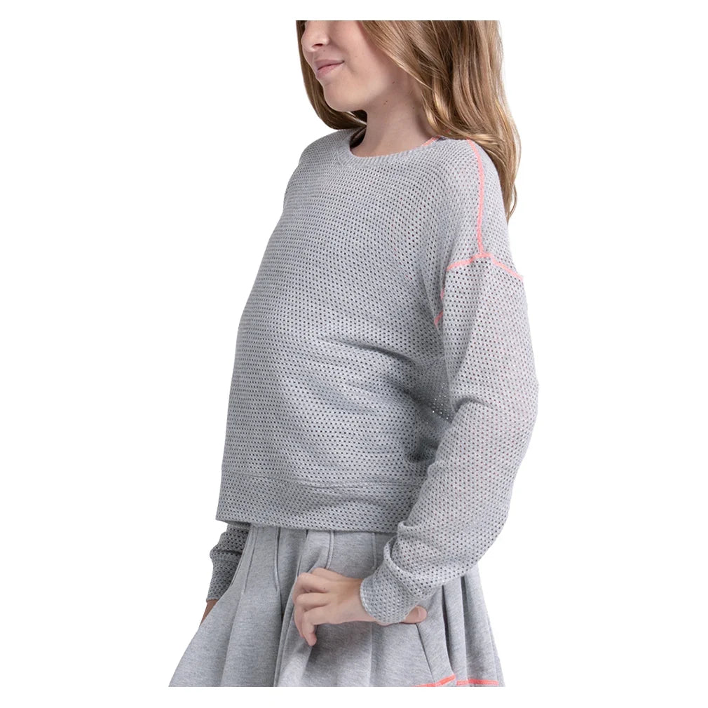Girls' Chill Day Long Sleeve Tennis Top Heather Grey-Apparel-Lucky In Love-T324-77E080S26-1-Tennis Express