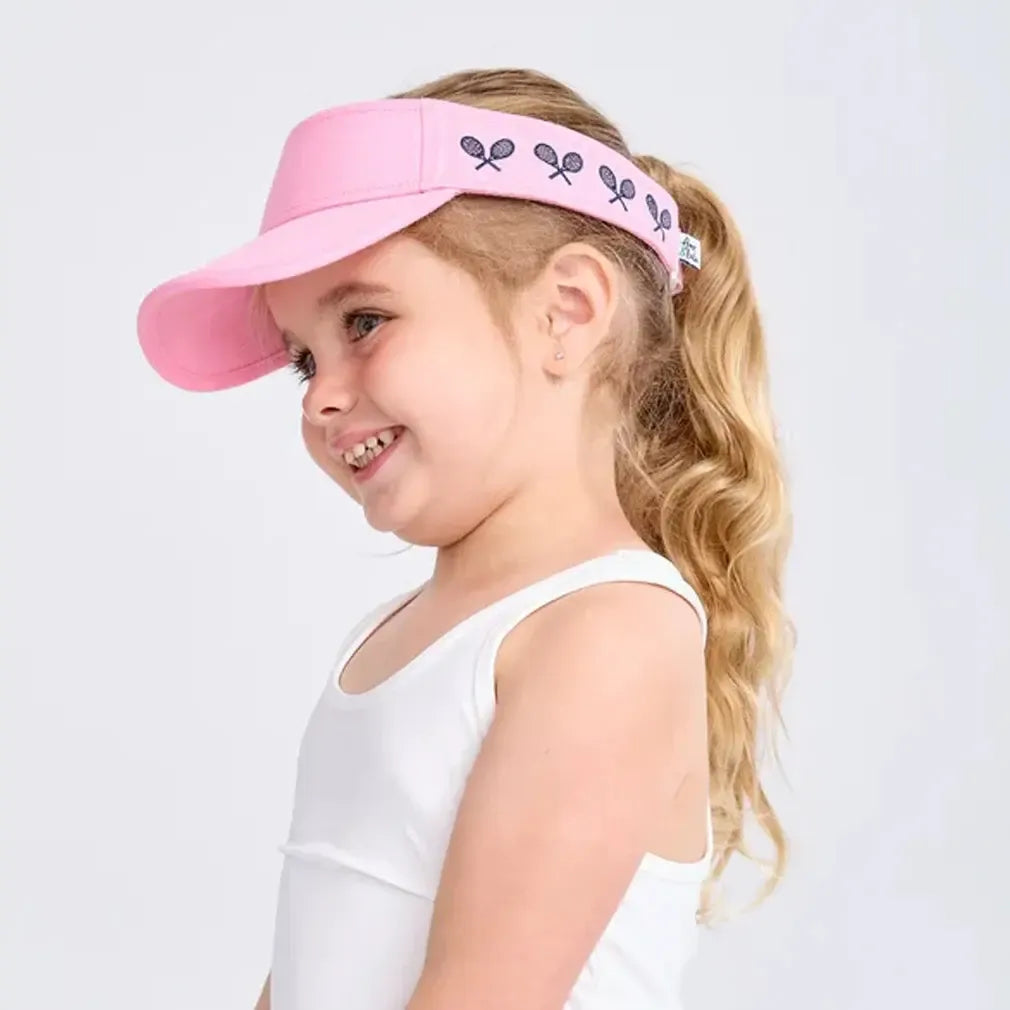 Juniors' Tennis Canvas Visor Pink Crossed Racquets-Apparel-Ame and Lulu-TCV-S25-2-3-[Sku]-Tennis Express