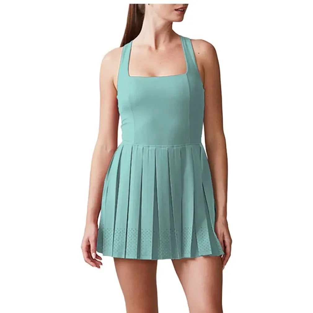Women's Sleeveless Cross Back Pleated Tennis Dress Blue Frost-Apparel-Thrive Societe-TD9044024-BFF25-1-Tennis Express