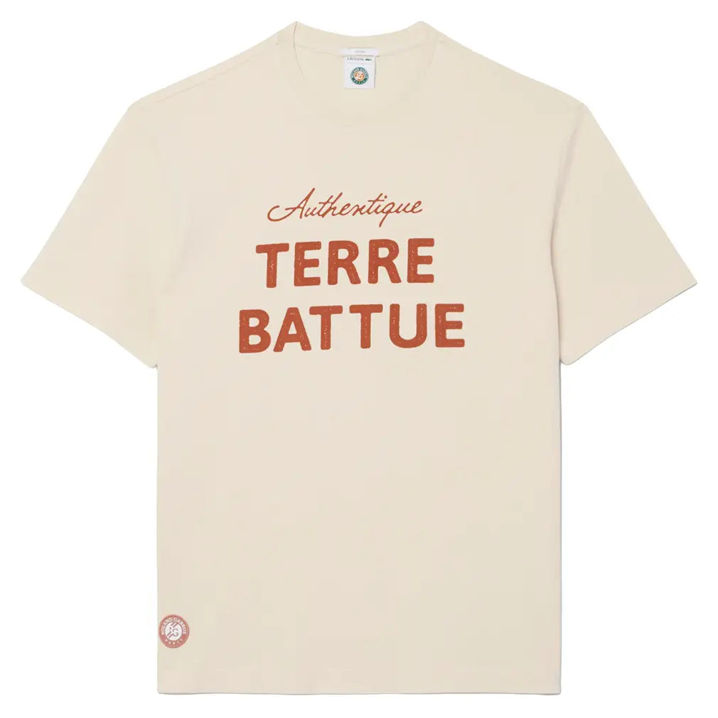 Men's Roland Garros Terre Battue Tennis T-Shirt,Apparel,Lacoste,K74 Chalk,S,Tennis Express,TH0356-K74-1
