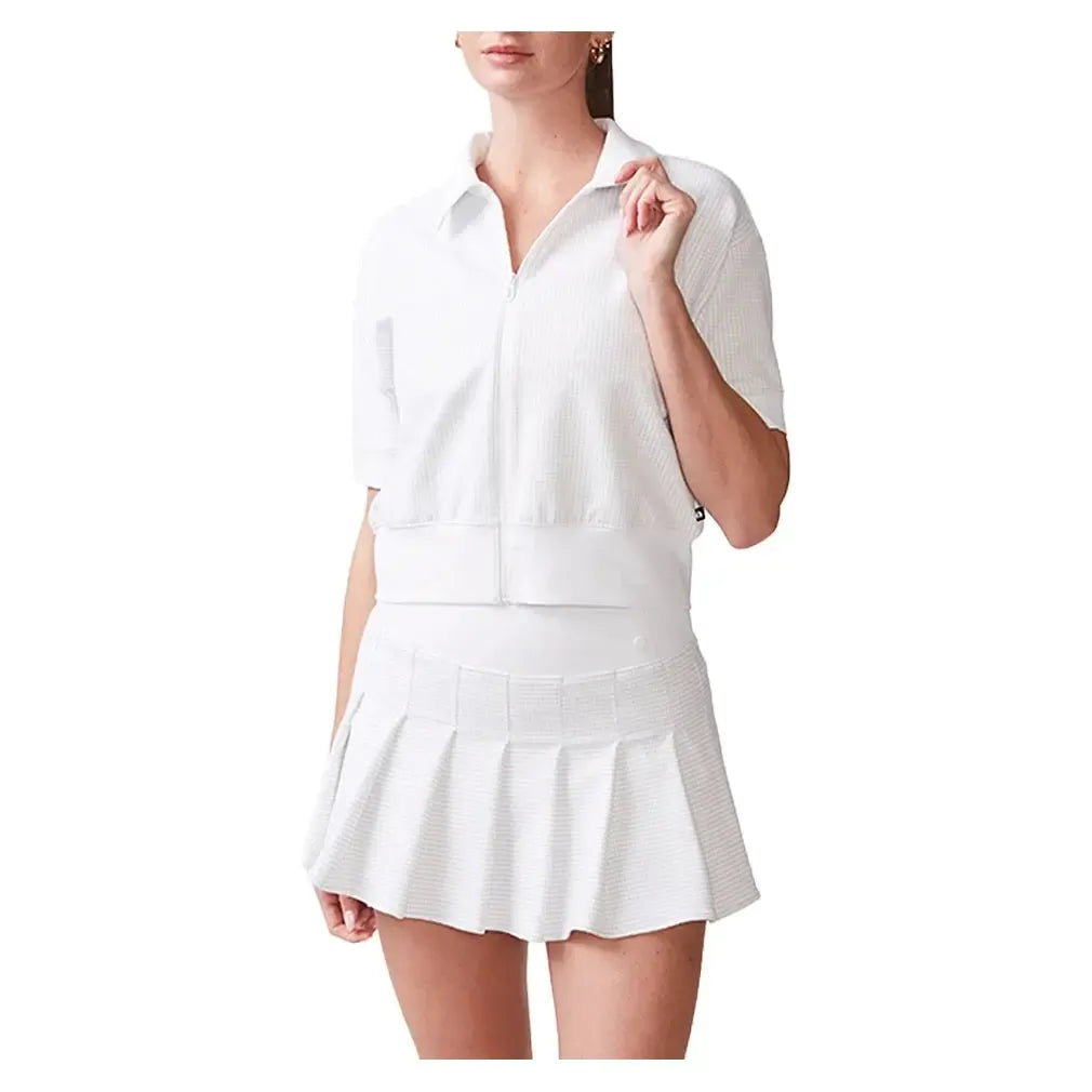 Women's Short Sleeve Ottoman Knit Tennis Jacket White-Apparel-Thrive Societe-TJ6081345-WHTF25-2-Tennis Express