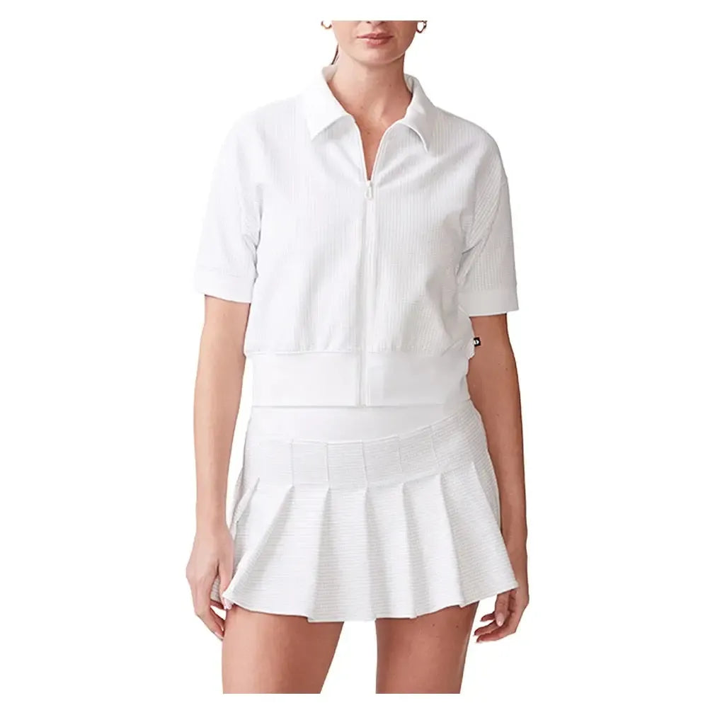 Women's Short Sleeve Ottoman Knit Tennis Jacket White-Apparel-Thrive Societe-TJ6081345-WHTF25-Tennis Express