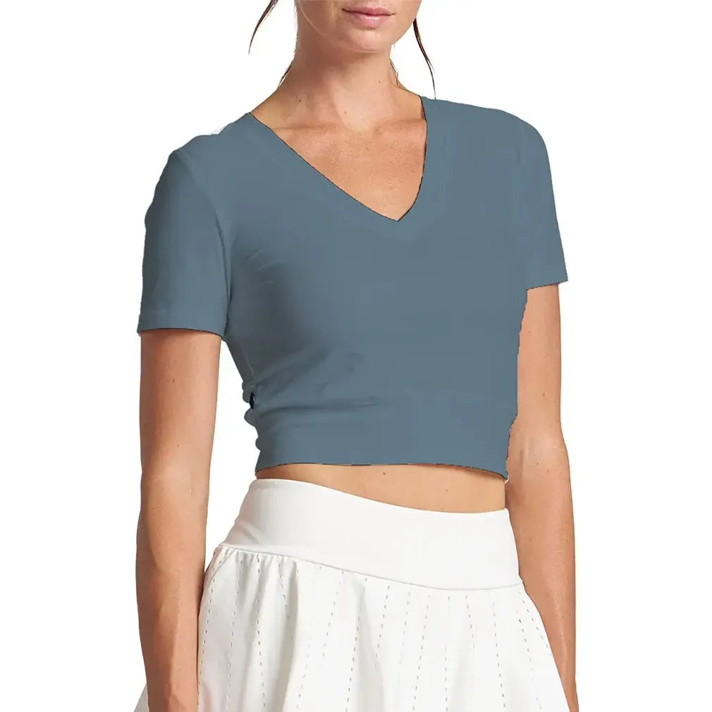 Women's Double-V Crop Tennis Tee Basalt-Apparel-Thrive Societe-TK4094120-BF25-Tennis Express