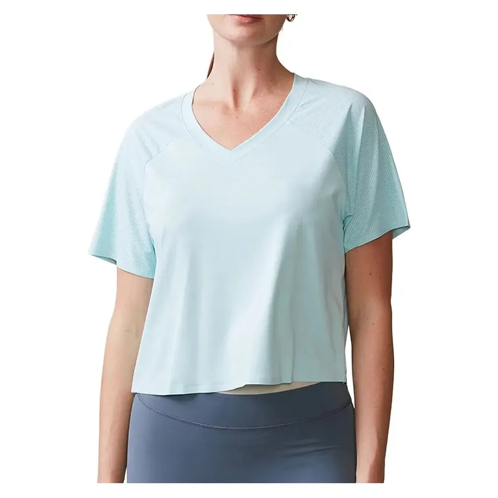 Women's UPF Crop Performance Tennis Tee Blue Frost-Apparel-Thrive Societe-TK4171543-BFF25-Tennis Express