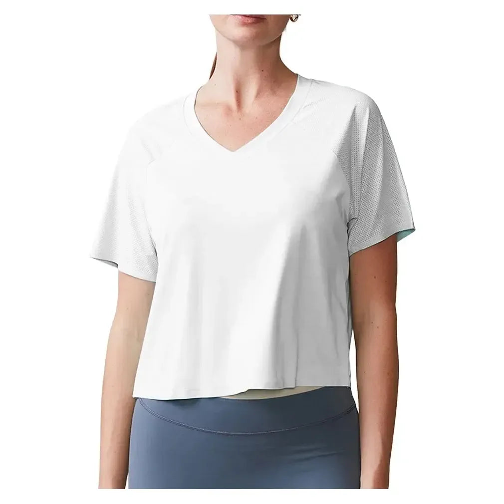 Women's UPF Crop Performance Tennis Tee White-Apparel-Thrive Societe-TK4171543-WHTF25-Tennis Express