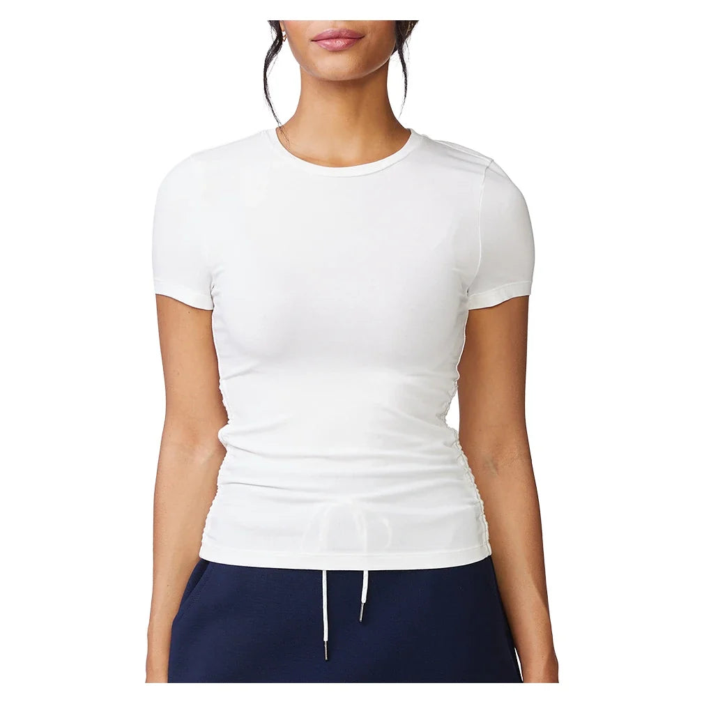 Women's Shirred Short Sleeve Rib Top White,Apparel,Thrive Societe,White,XS,Tennis Express,TK4237150