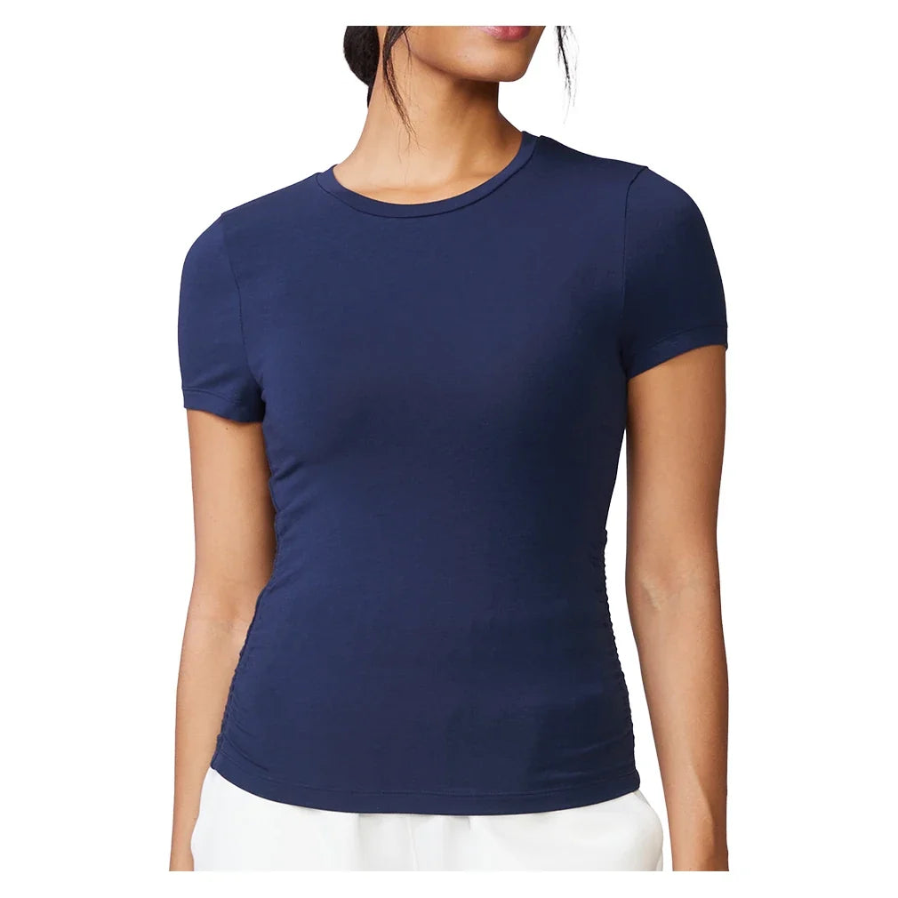 Women's Shirred Short Sleeve Rib Top Mood Indigo,Apparel,Thrive Societe,Mood Indigo,XS,Tennis Express,TK4237150_MOODINDIGO