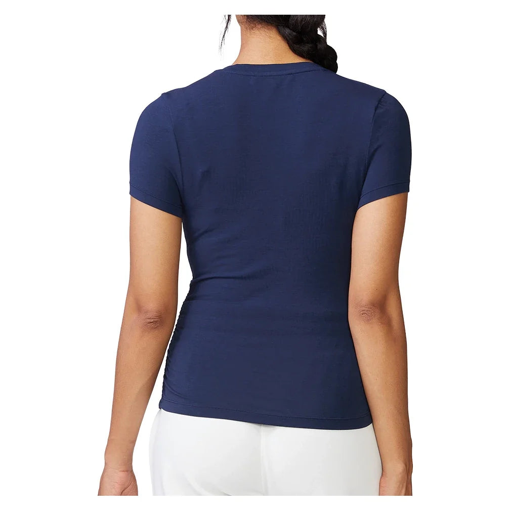 Women's Shirred Short Sleeve Rib Top Mood Indigo,Apparel,Thrive Societe,,,Tennis Express,TK4237150_MOODINDIGO1