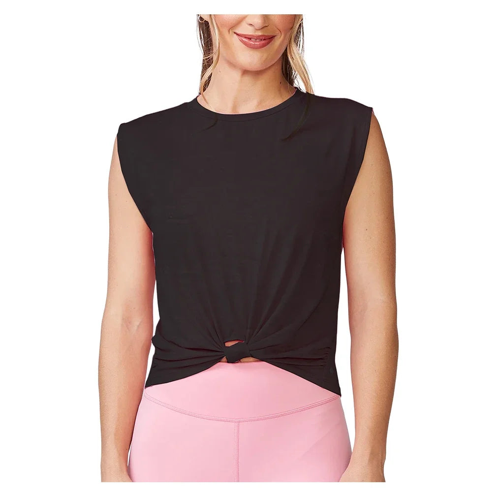 Women's Knot Front Tennis Tank Black,Apparel,Thrive Societe,Black,XS,Tennis Express,TK4243203-B