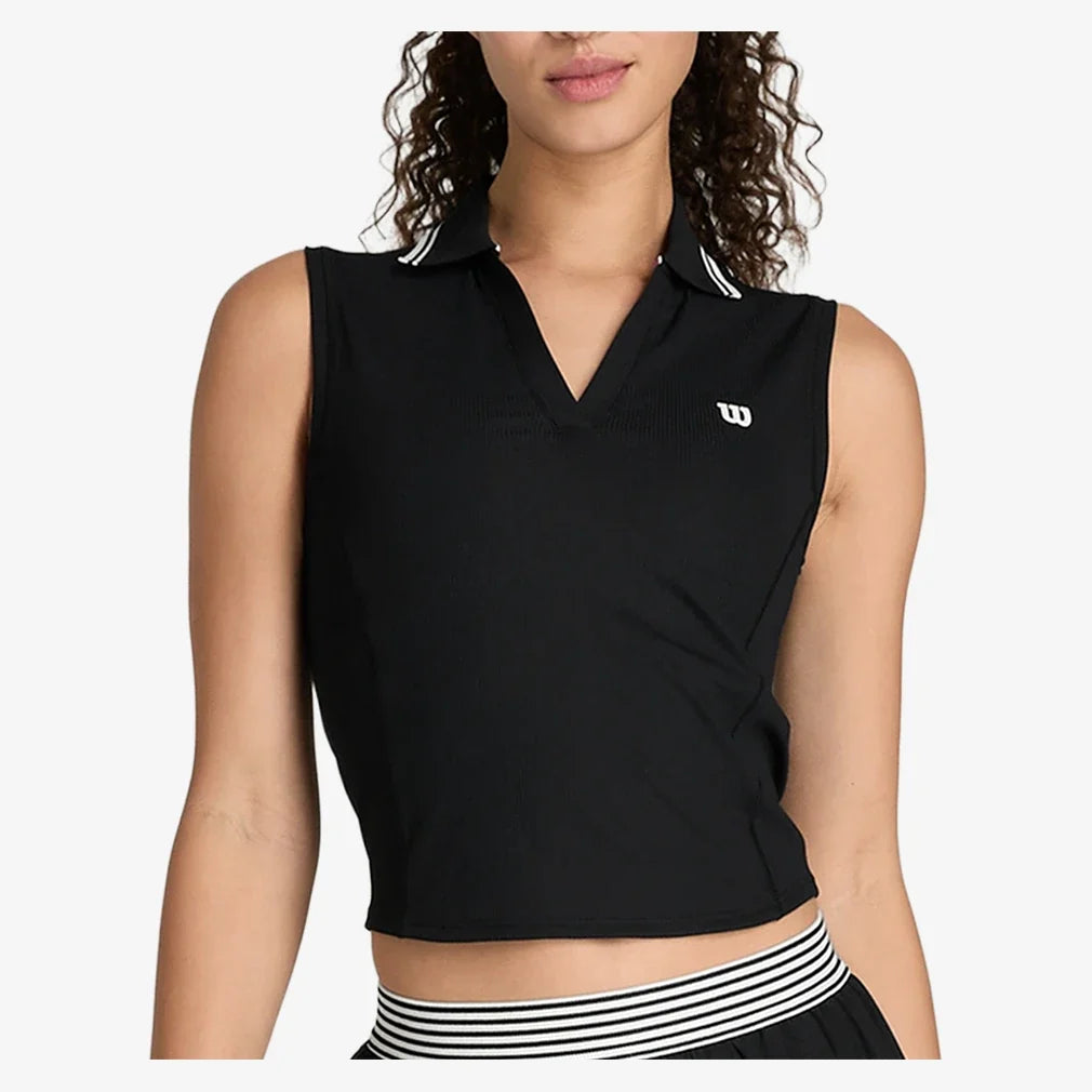 Women's Rib Sleeveless Tennis Polo,Apparel,Wilson,Black,XS,Tennis Express,WE00031-B