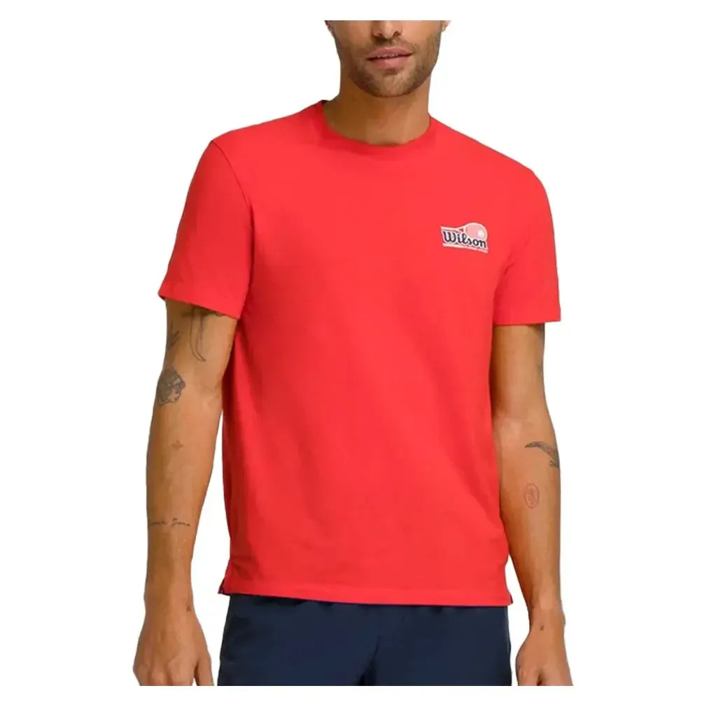 Men's Easy Street Tennis Tee Infrared and Classic Navy-Apparel-Wilson-WM00009511RDB-3-Tennis Express